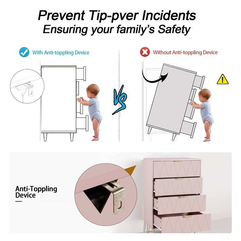 4 Drawers Chest Of Dresser Tall Storage Tower Cabinet with Metal Legs