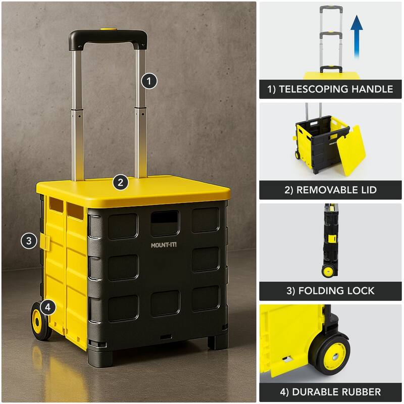 Mount-It! Rolling Utility Cart with Lid and Wheels, 55 Lbs Capacity