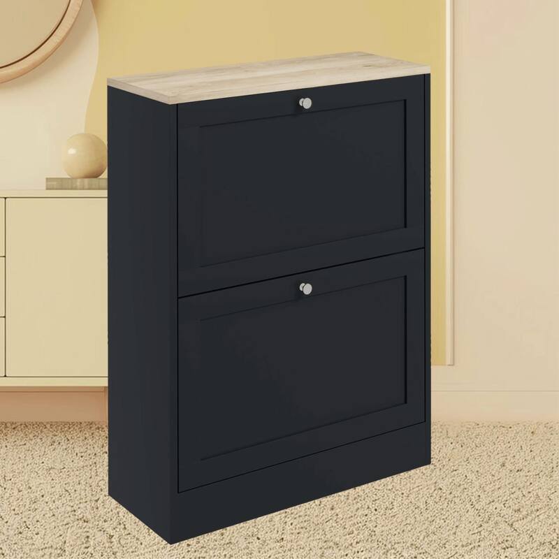 Modern Narrow Shoe Storage Cabinet with Adjustable Shelves, Holds 12 Pairs of Shoes, Ideal for Entryways, Hallways and Proch - Black