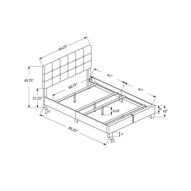 Queen Size Linen-Look Upholstered Platform Bed with Tufted Headboard and Low Profile Design