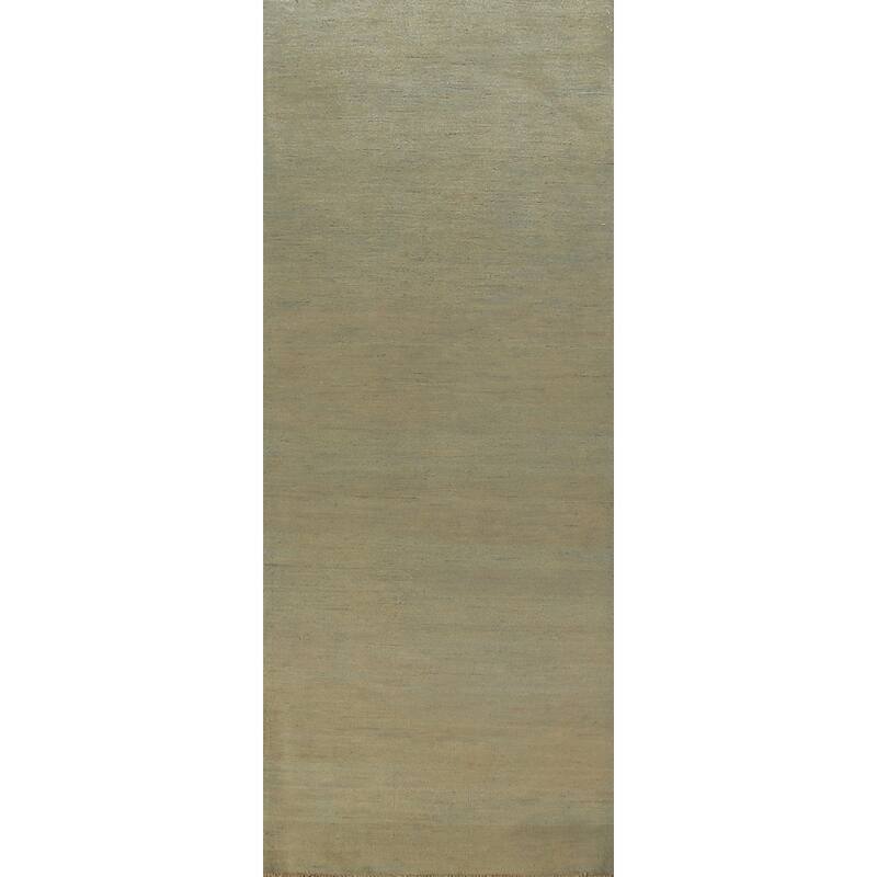 Green Gabbeh Modern Runner Rug Hand-Knotted Wool Carpet - 2'9" x 9'8"