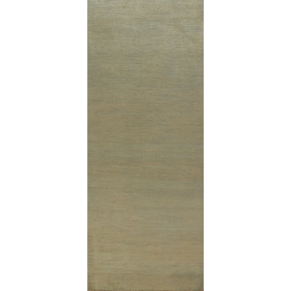 Green Gabbeh Modern Runner Rug Hand-Knotted Wool Carpet - 2'9" x 9'8"