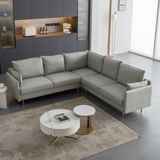 Technical Leather L-Shaped Sectional Sofas, Comfort Upholstered Corner ...