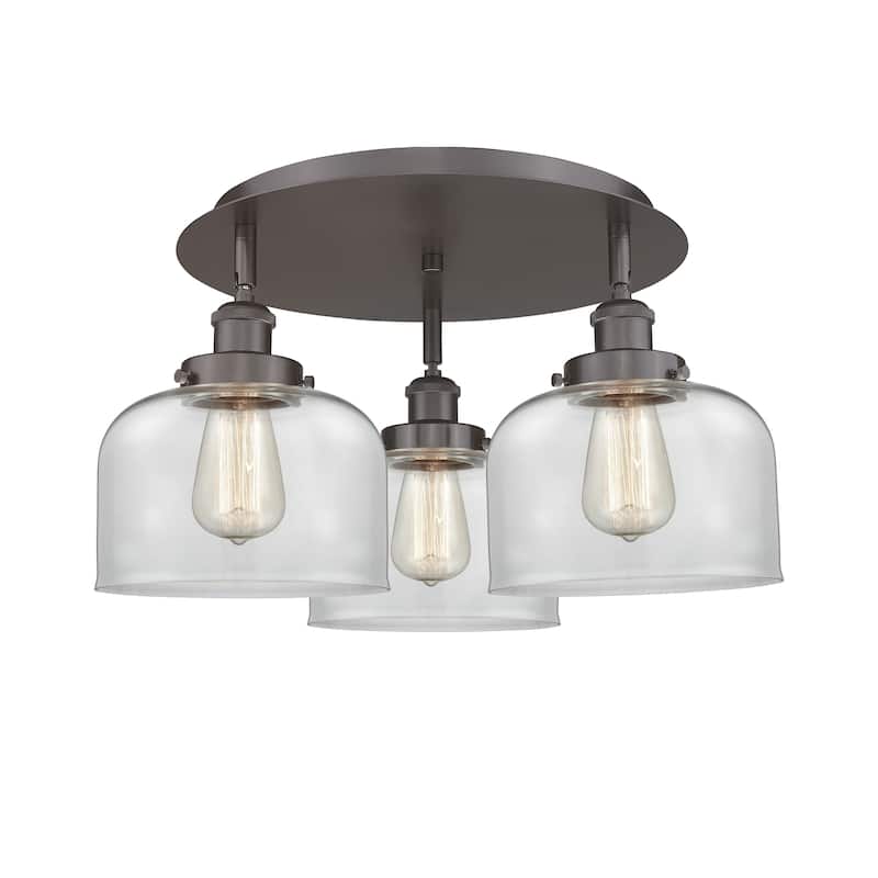 Innovations Lighting Bell - 3 Light 20" Flush Mount - Clear/Oil Rubbed Bronze