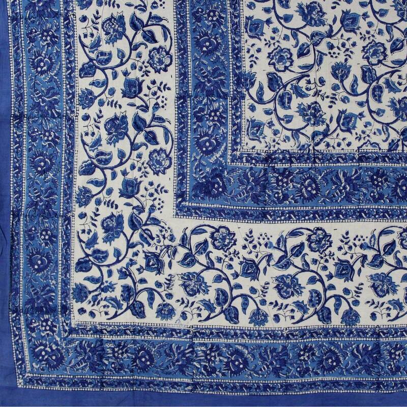 Cotton Block Print Affluent Floral Tablecloth Rectangle