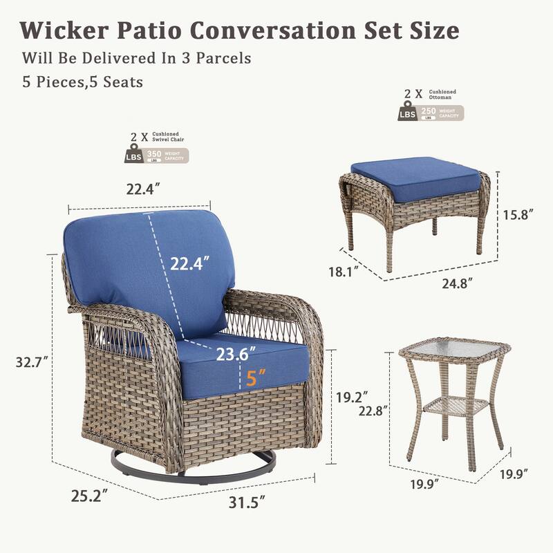 Pocassy Swivel Chair Table with Outdoor Ottoman Funiture Set.