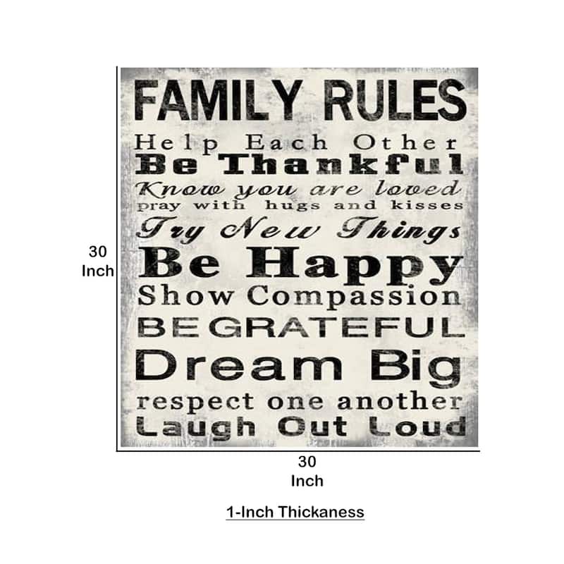 High Quality Canvas Print with Family Rules Quotes, Set of 2, Black & White