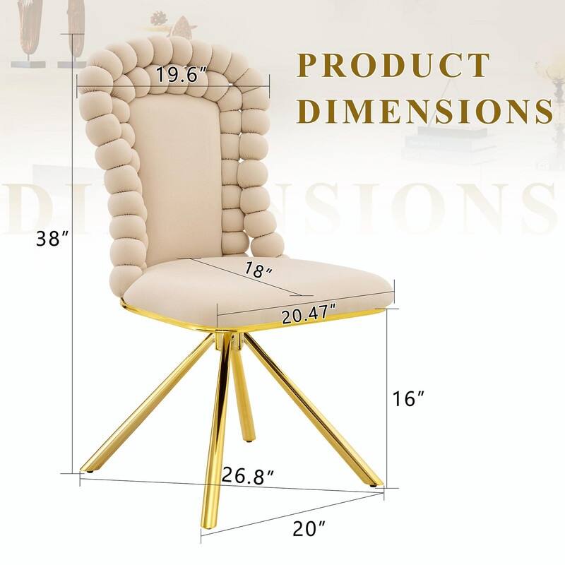 Set of 2 Puffy Bubble Velvet Dining Chairs with Ball Chain Detail & Gold Legs