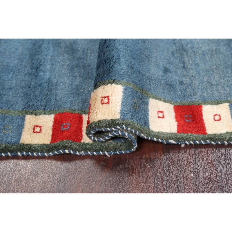 Hand Knotted Oriental 100% Wool Carpet Modern Bordered Navy Blue & Blues Gabbeh Area Rug - 5' 0'' X 3' 11''