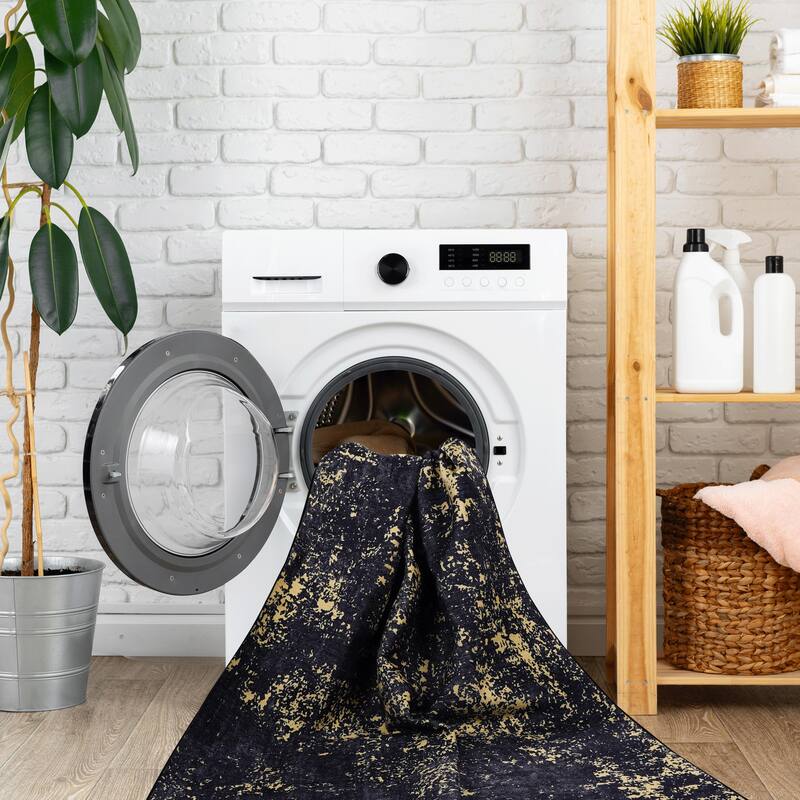MAVAL Black Washable Non-Shedding Area Rug