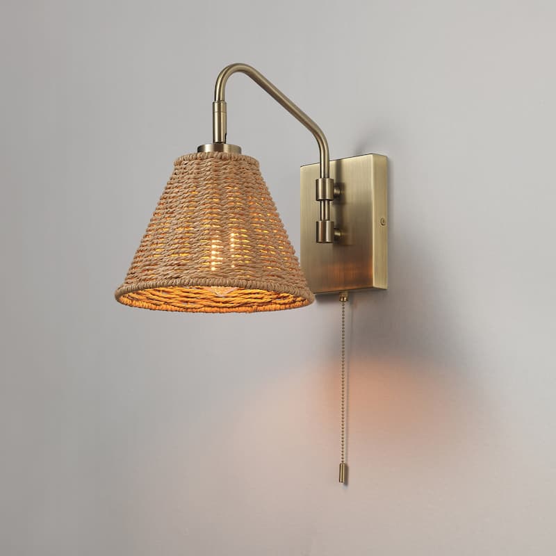 Globe Electric 91006589 Etienne 11" Tall Wall Sconce with Rattan Shade