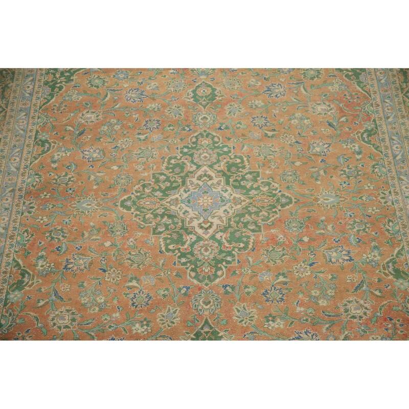 Hand Knotted Oriental 100% Wool Carpet Traditional Floral Oranges & Rust Mashad Area Rug - 13' 6'' X 9' 6''