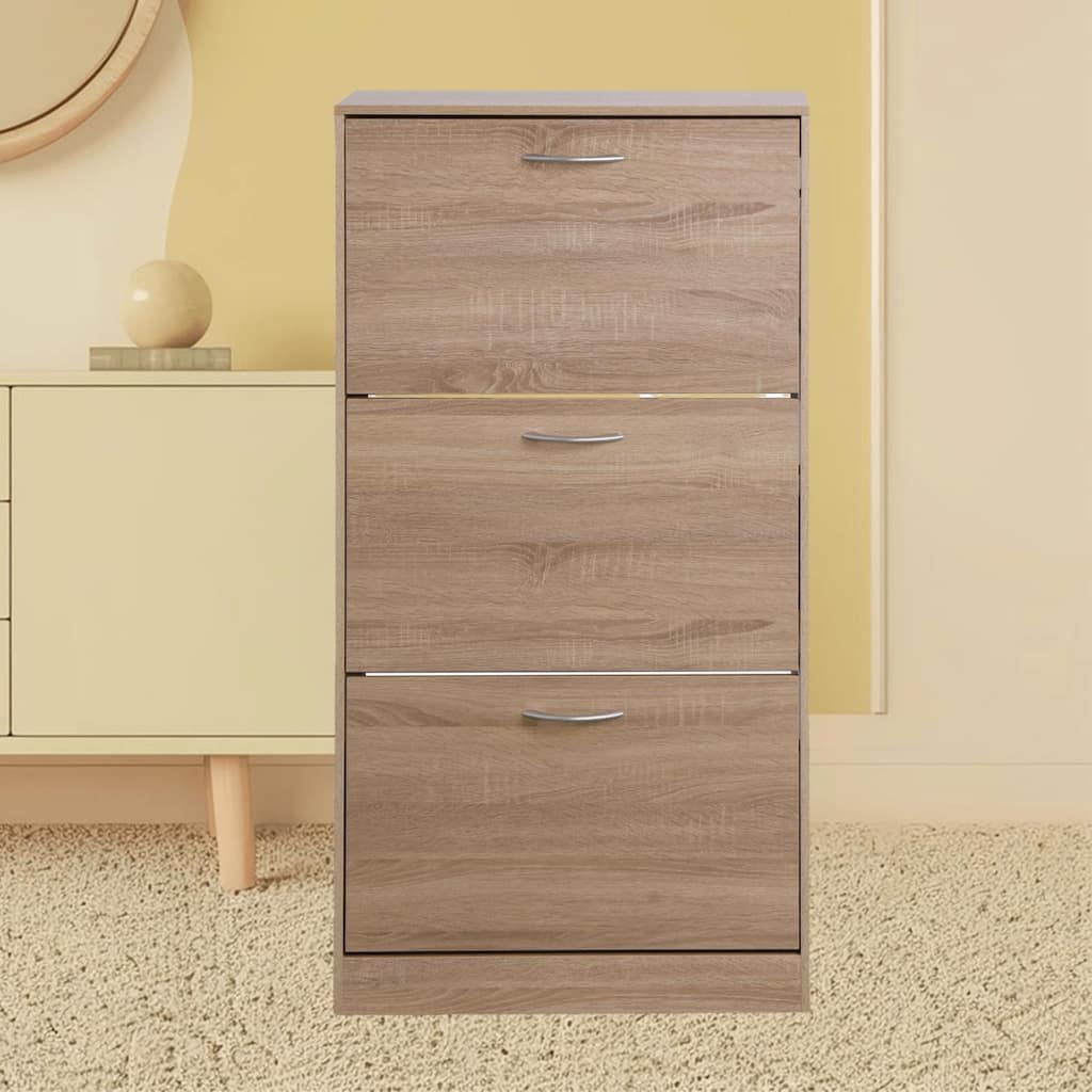 Stylish 3-Tier Shoe Storage Rack Cabinet with Flip-Down Drawers and Elegant Design for Entryway or Mudroom Organizer