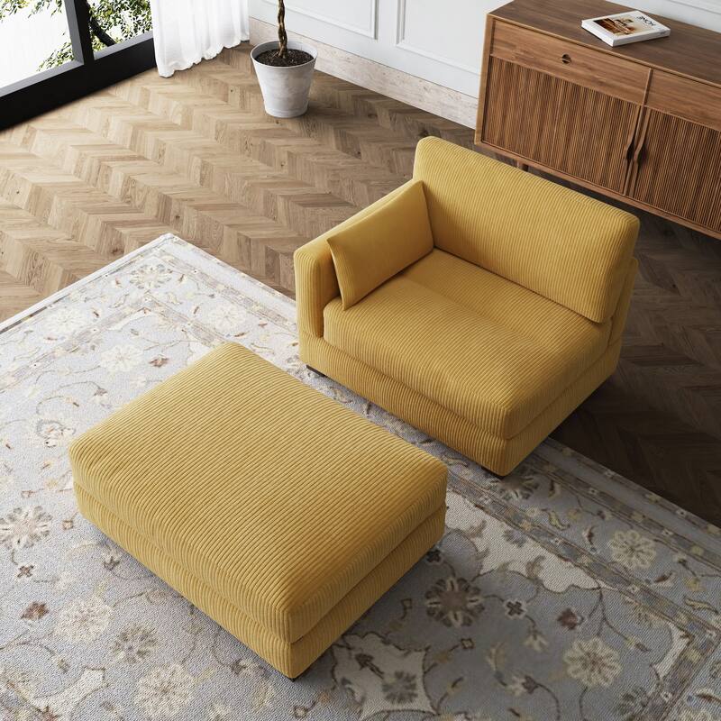 Modular Sectional Sofa with Ottomans - Orange-Left - Left Facing