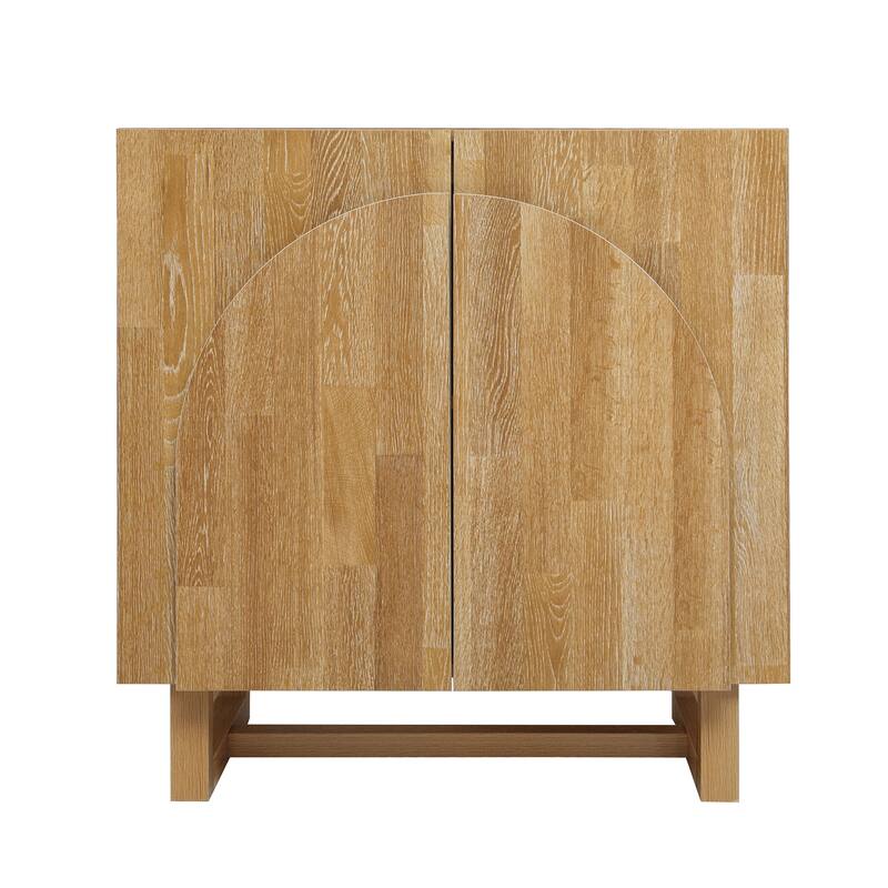 Wood Sideboard Buffet, Storage Cabinet with Adjustable Shelf, Accent Cabinet with Handle-Free Fan-Shaped Doors