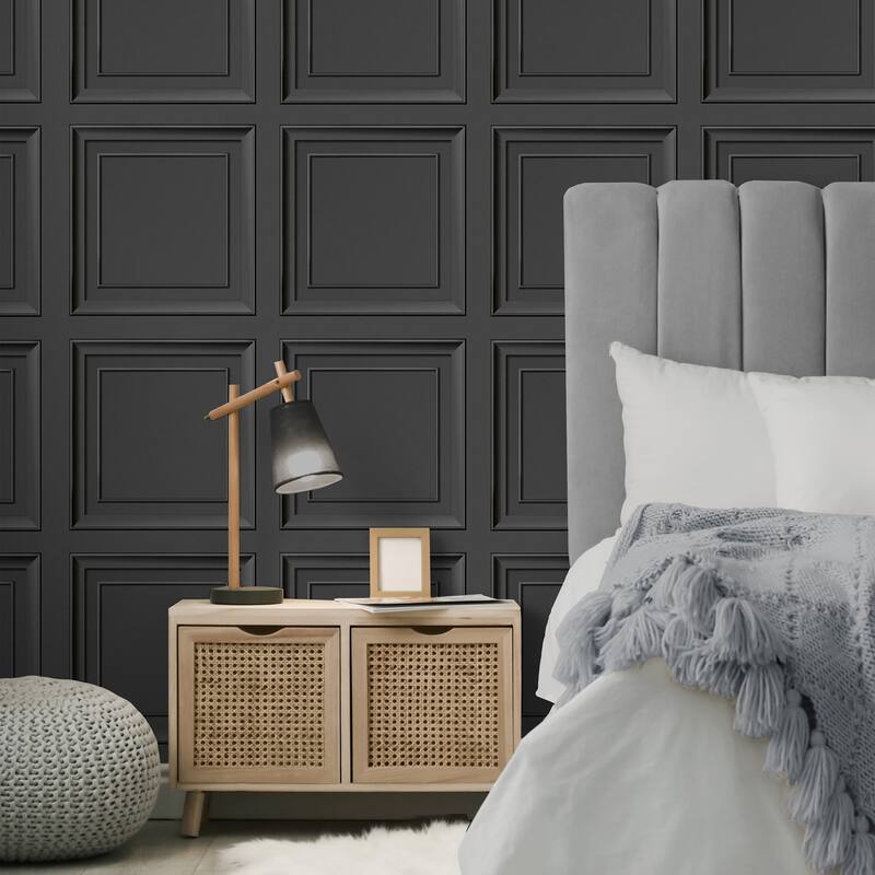 Fine Decor Distinctive Dark Grey Square Panel Wallpaper - N/A