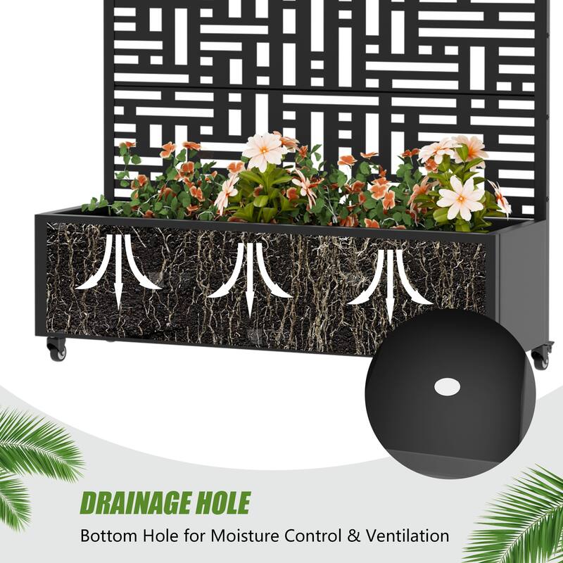 Metal Planter Box with Trellis Privacy Screen Planter Box with Lockable Wheels Set of 2