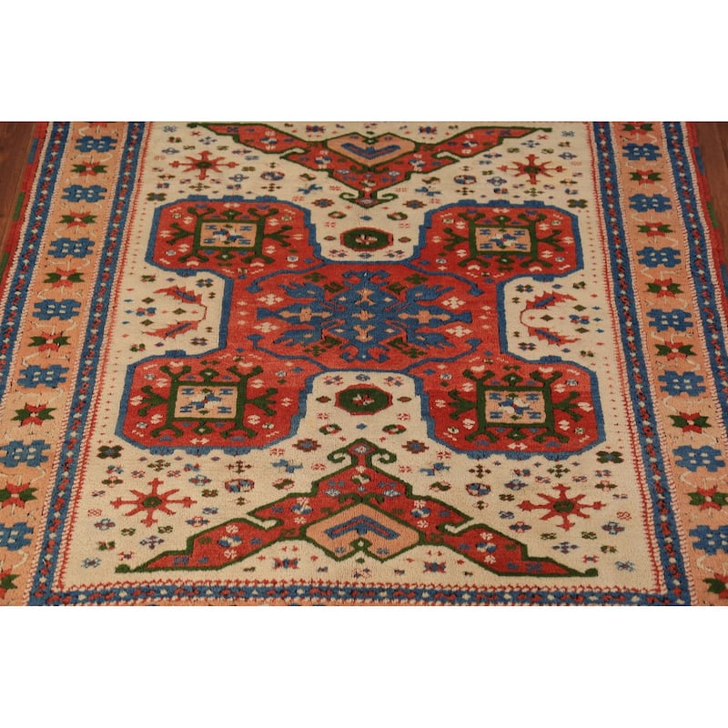 Geometric Anatolian Turkish Rug Handmade Wool Carpet - 5'4" x 6'2"