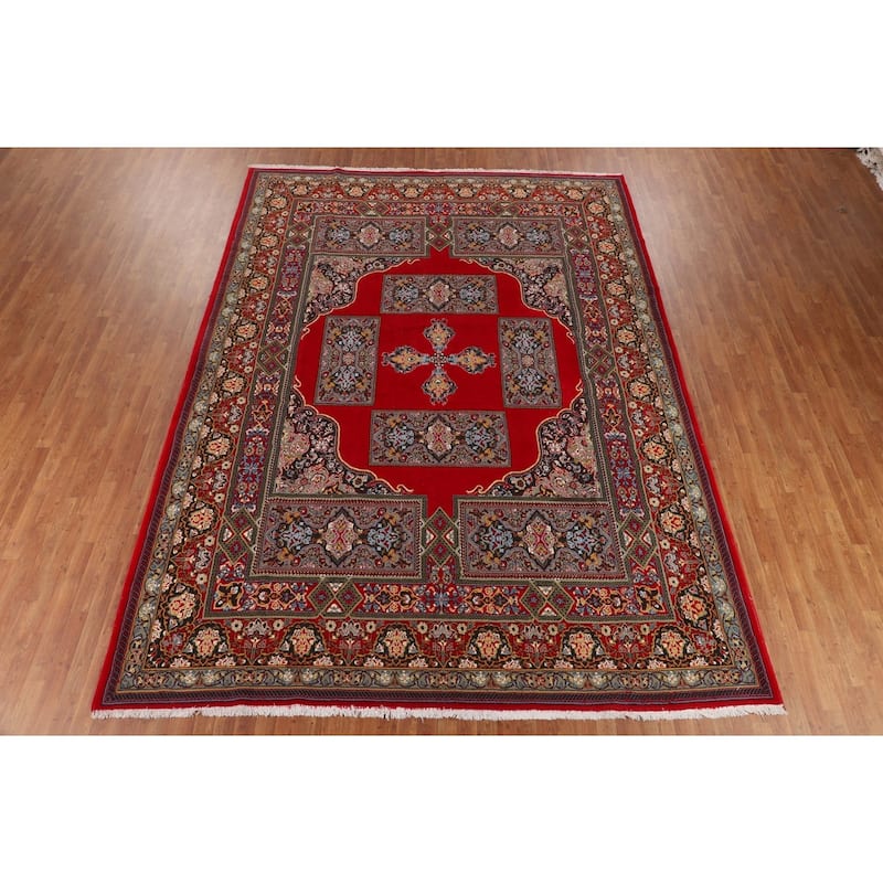 Red Geometric Tabriz Turkish Area Rug Machine-Made Carpet - 9'7" x 12'10"