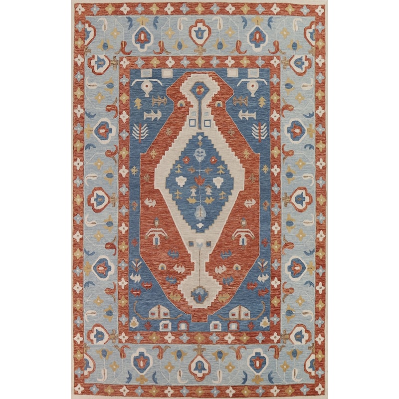 Geometric Heriz Hand-Tufted Rug Traditional Wool Carpet