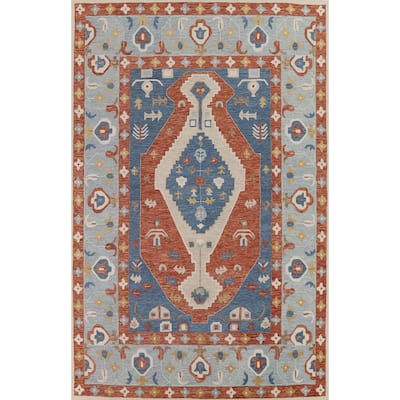 Geometric Heriz Hand-Tufted Rug Traditional Wool Carpet