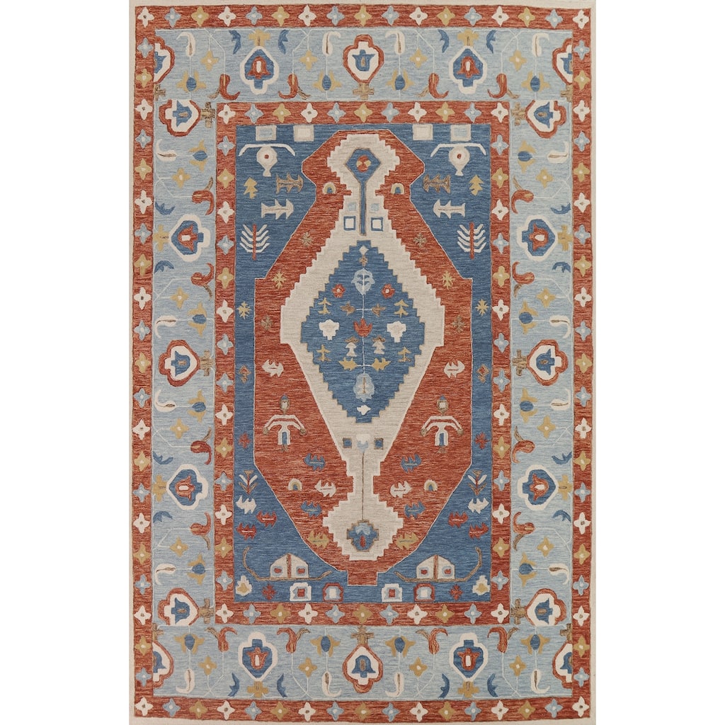 Geometric Heriz Hand-Tufted Rug Traditional Wool Carpet