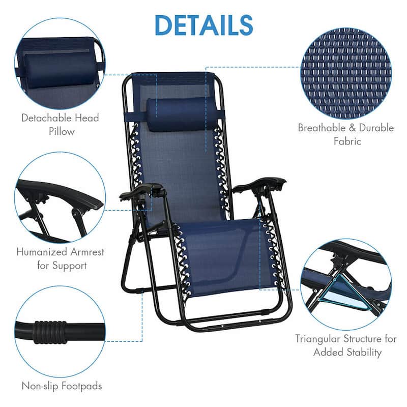 Gymax 3PCS Zero Gravity Recliner Lounge Chairs Pillows Table Portable - See details