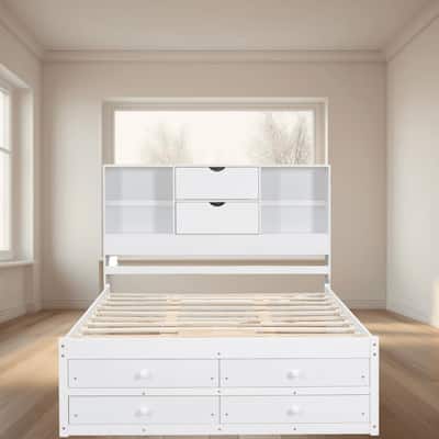 Queen Size Platform Bed Frame with 8 Drawers and Storage Headboard, Sturdy Wood Frame, No Box Spring Needed, Bedroom Furniture