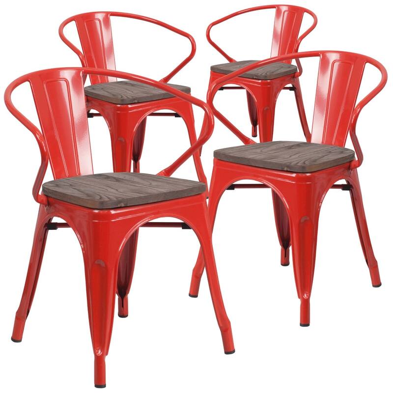 4 Pk. Metal Chair with Wood Seat and Arms