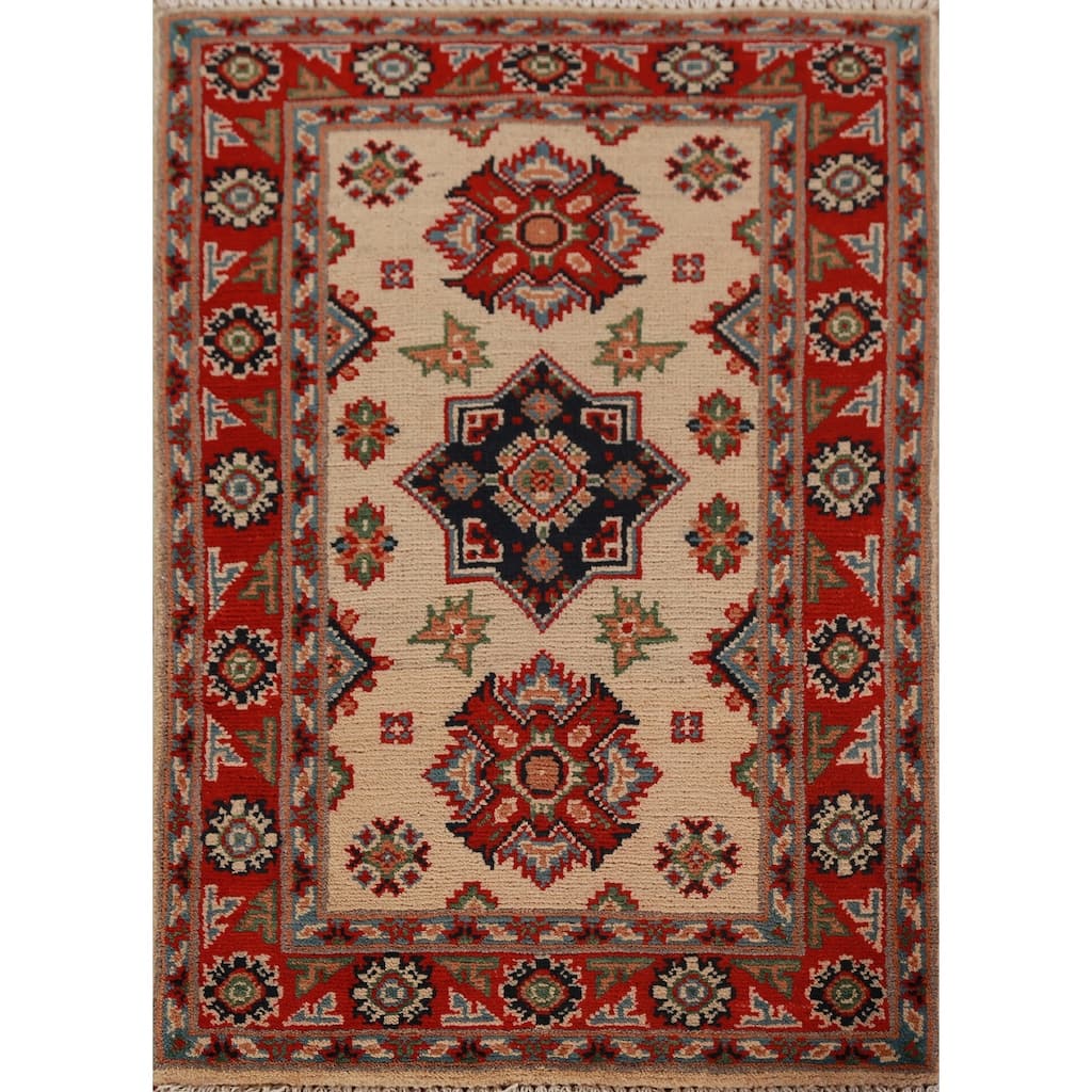 Geometric Kazak Oriental Foyer Rug Handmade Wool Carpet - 2'0"x 3'0"