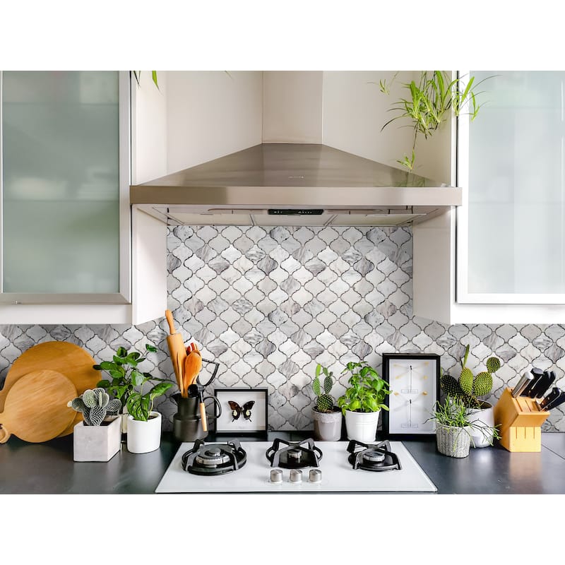Santorini Arabesque 1x1 Volakas Matte Marble Mosaic Tile - Wall, Backsplash