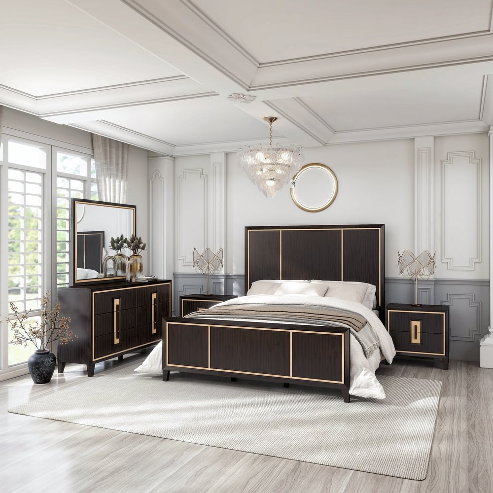 Furniture of America Nyx Modern Espresso 5-Piece Solid Wood Panel Bedroom Set