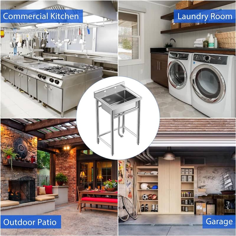 Free Standing Commercial Kitchen Sink, 28 Inch