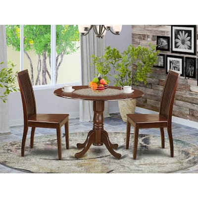 HomeStock 3-Pc Mahogany Finish Solid Wood Top - Dining Room Set - Seats 4