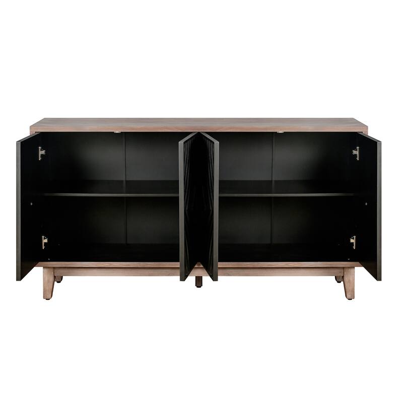 Mid Century Sideboard Buffet Cabinet With Solid Wood Legs 60" Kitchen Storage Cabinet Credenza