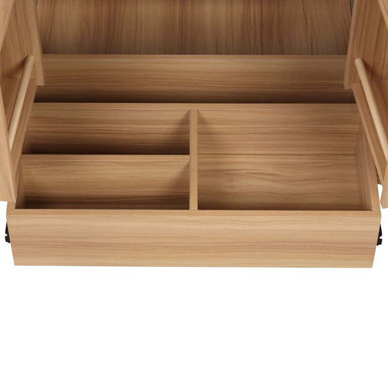 30" Bathroom Vanity with Sink Natural Wooden Storage Cabinet with Door Racks and Adjustable Shelf, Built-in Drawer with Divider