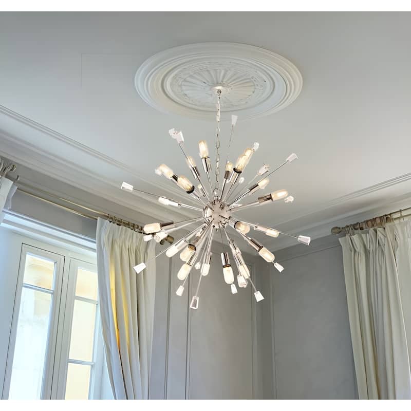 24-Light Starburst Sparkling Sputnik Chandelier Large Pendant Light - Chrome