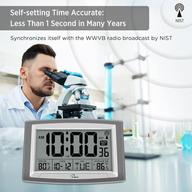 Atomic Clock with Outdoor and Indoor Temperature SelfSetting Digital