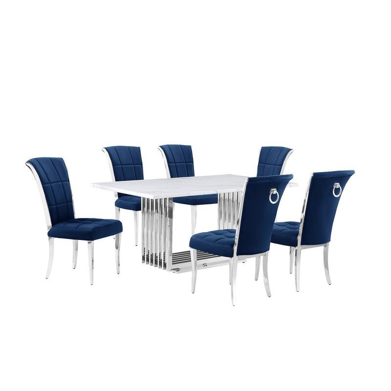 Best Quality Furniture D310/1-SC320-7 Dining Set with 68" White Marble Top