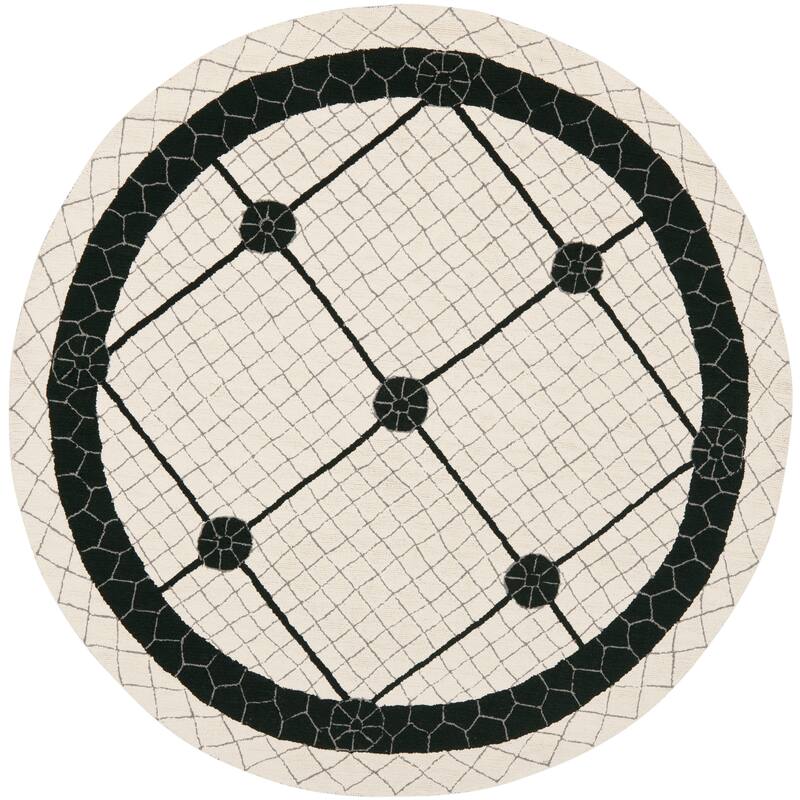 SAFAVIEH Handmade Newport Katsuko Modern Cotton Rug - 4' Round - Ivory/Black - Round