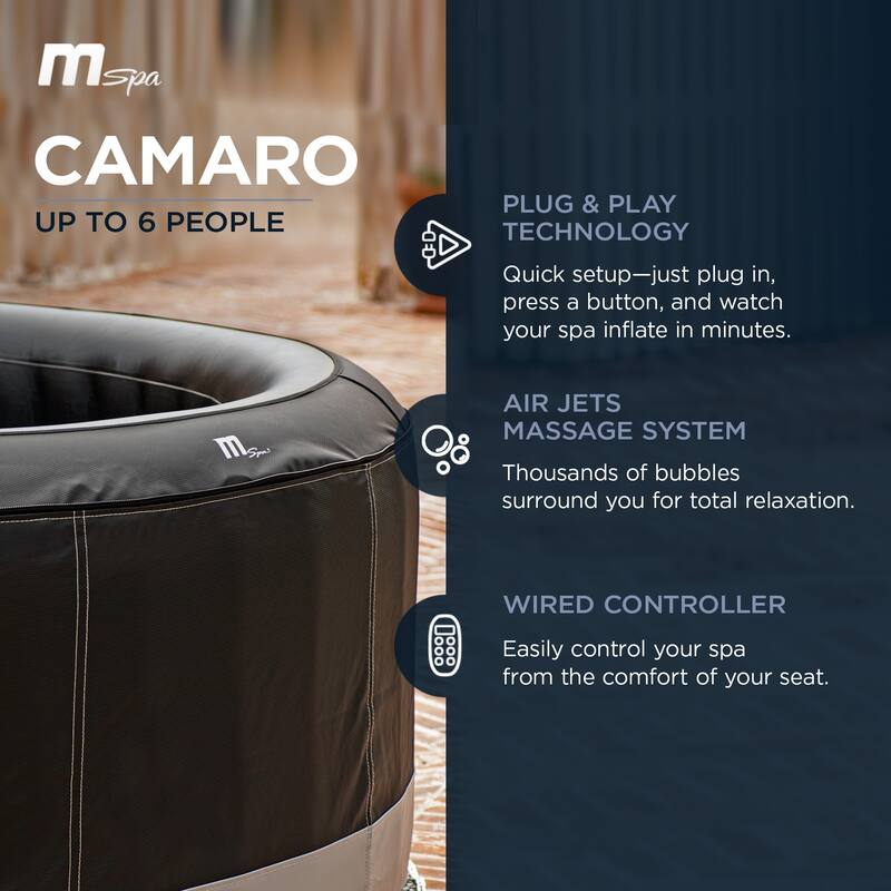 MSpa Round Inflatable Bubble Massage Spa, 4 to 6 Person Hot Tub, Super Camaro - 78.3