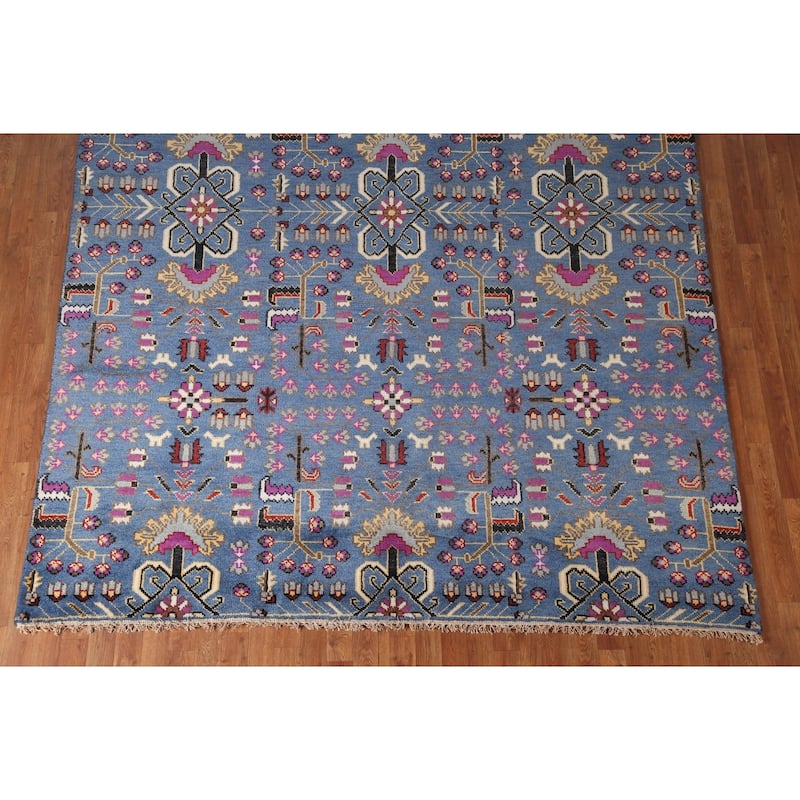 All-Over Blue Ziegler Oriental Area Rug Handmade Wool Carpet - 7'10" x 10'1"