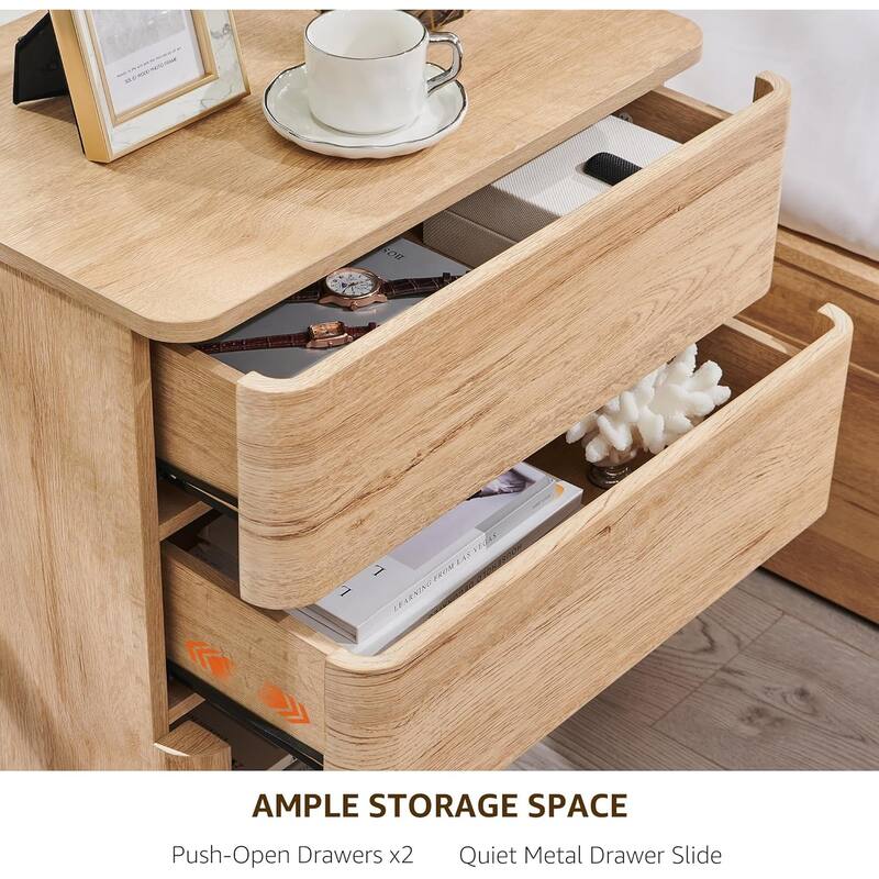 Modern Nightstand With Charging Station, Wooden Side Table, End Table