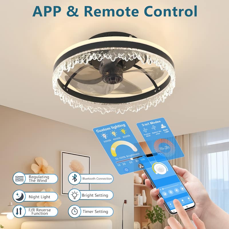 16" Modern LED Ceiling Fan with Light