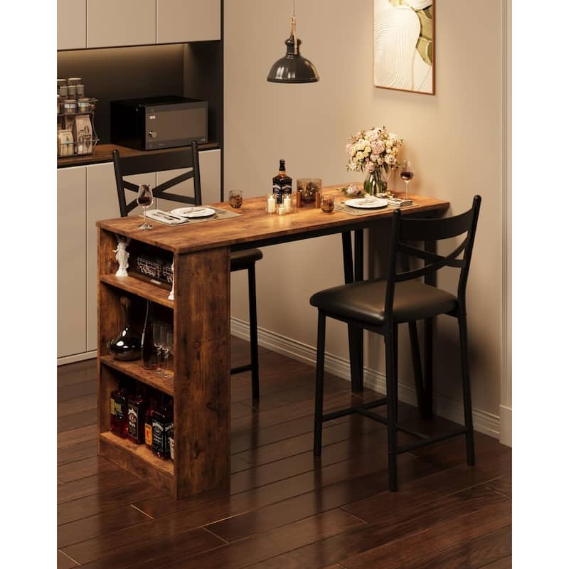 3-Piece 36in Wooden Counter Height Dining Table Set for Kitchen, Bar Table and Chairs