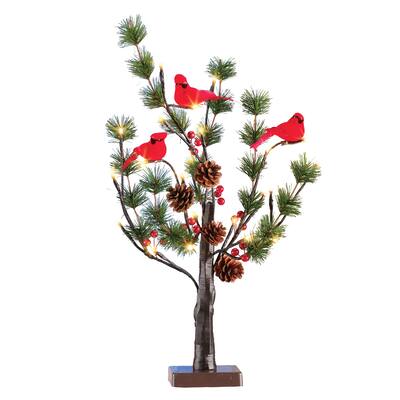 LED Lighted Artificial Cardinal Tabletop Pine Tree - 19.500 x 4.650 x 4.500