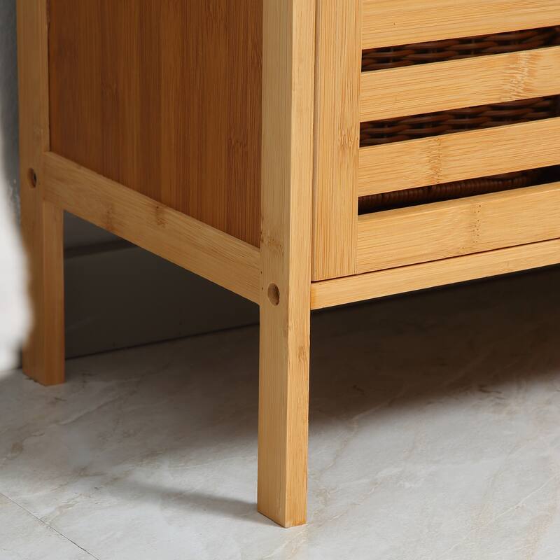 Bamboo Under Sink Cabinet with 2 Slatted Doors, Freestanding Bathroom Sink Cabinet Space Saver Organizer
