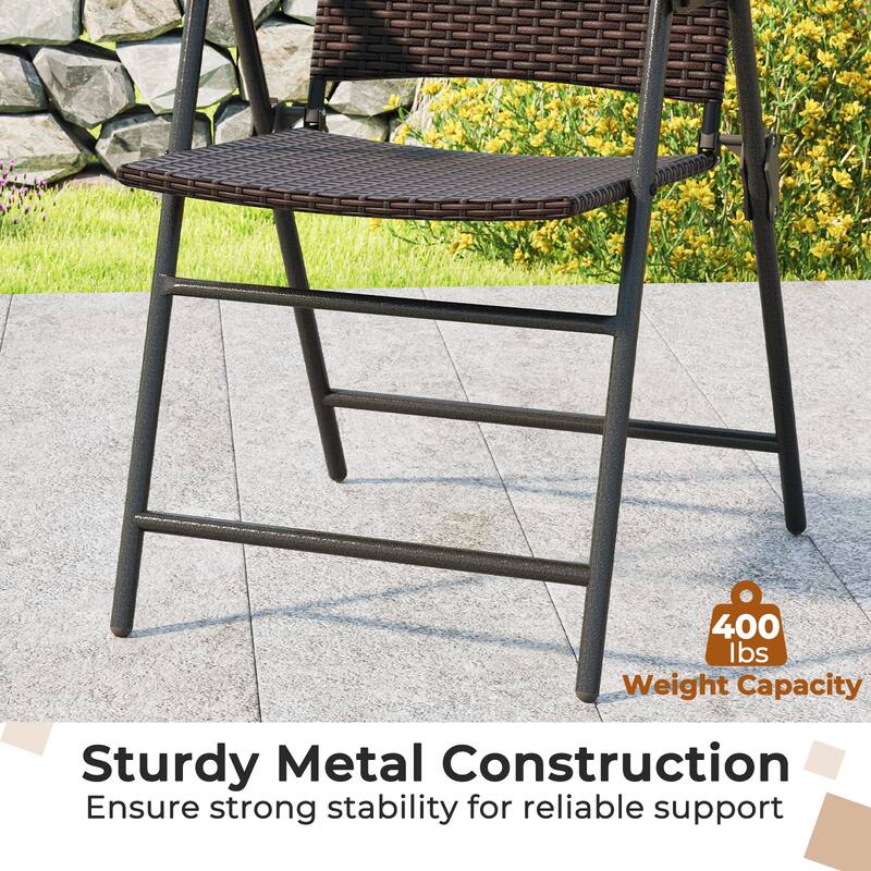 Patio PE Wicker Dining Chairs with Armrests and Metal Frame-Set of 2