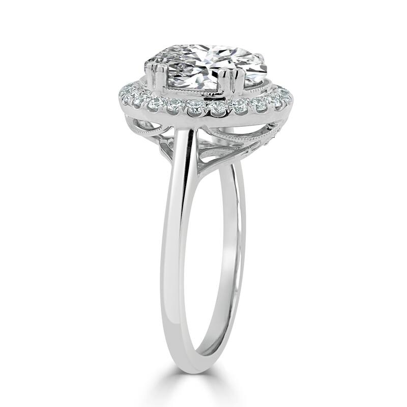 Auriya 14k Gold 2 1/4ct Vintage Oval Moissanite Halo Diamond Engagement Ring 1/3cttw