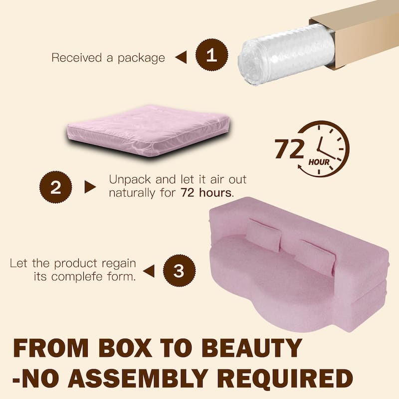 Convertible Floor Sofa with Teddy Fabric, Twin Mattress & No Assembly